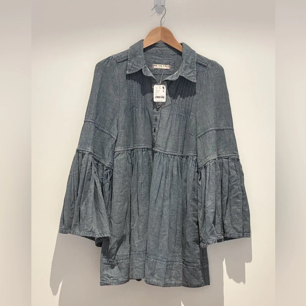 Free People Down East Denim Mini Dress NWT , sz : XS - Picture 4 of 12